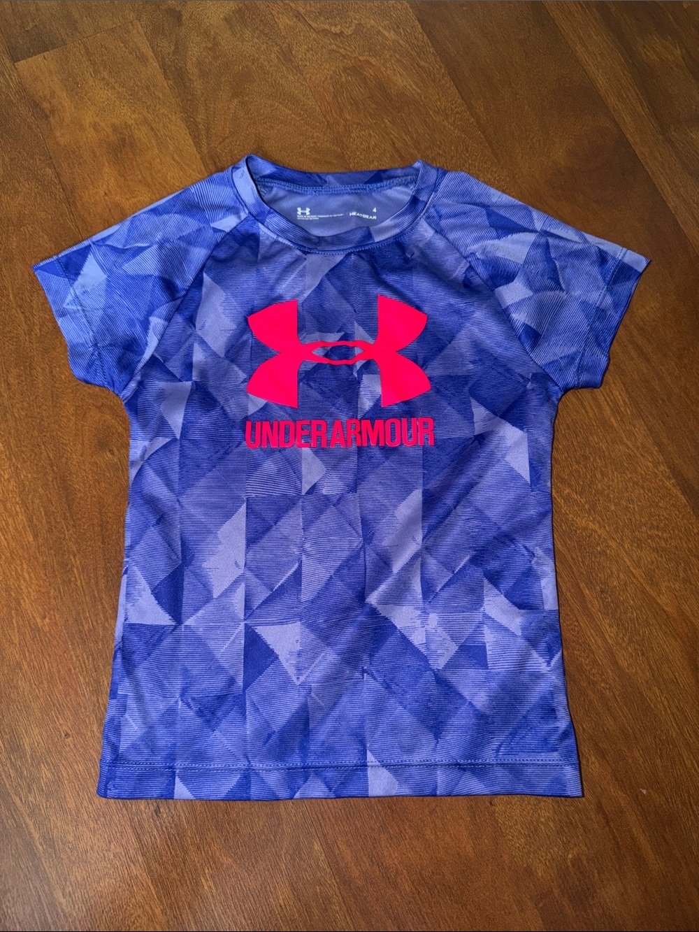 Under Armour Girls' Purple Geo Print Tee with Hot Pink Logo